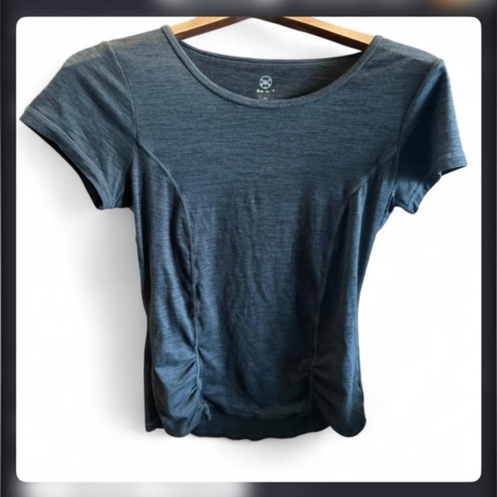 Women's Charcoal Grey Short Sleeve Top Ruched Workout Blouse Tee Shirt T-Shirt